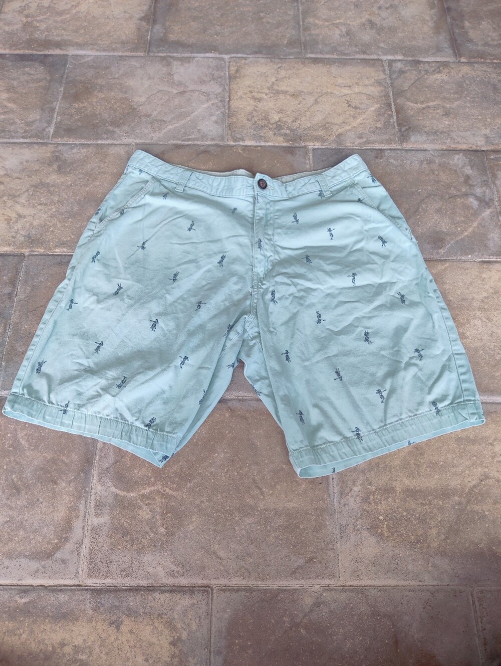George Men’s Flat Front Chino Shorts Light Green Hula Dancer Embroidered Size 36